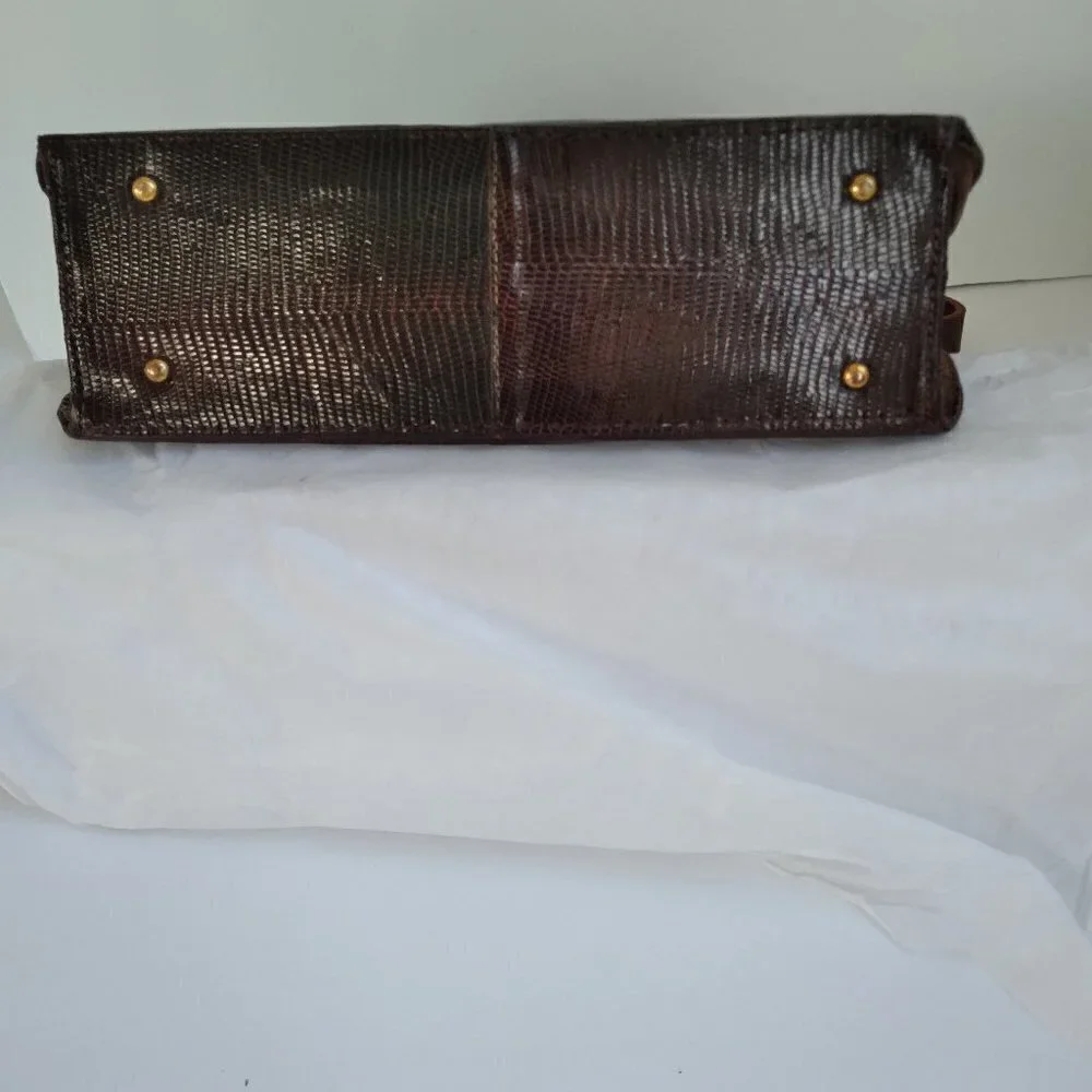 Vintage 1950's/60's Brown Lizard Structured Satchel Handbag
